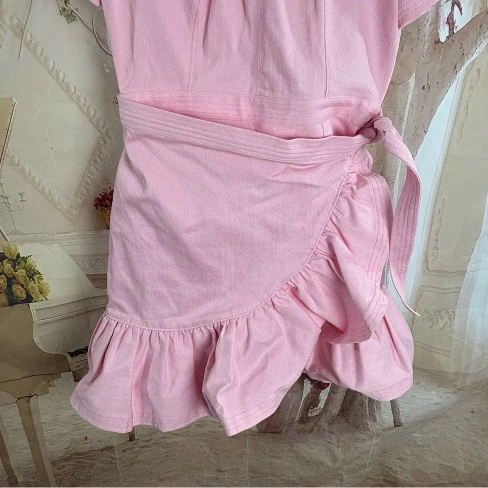 NEW Cinq a Sept Blush Pink Denim Jodi Wrap Mini Dress - Picture 4 of 12